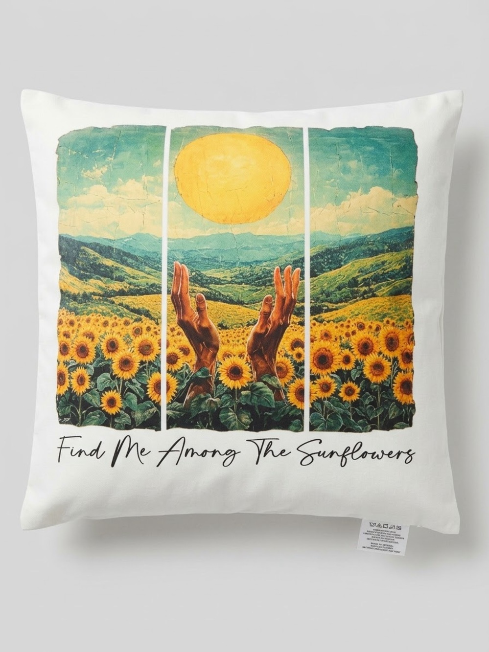 Sunflower Field Decorative Throw Pillow - White